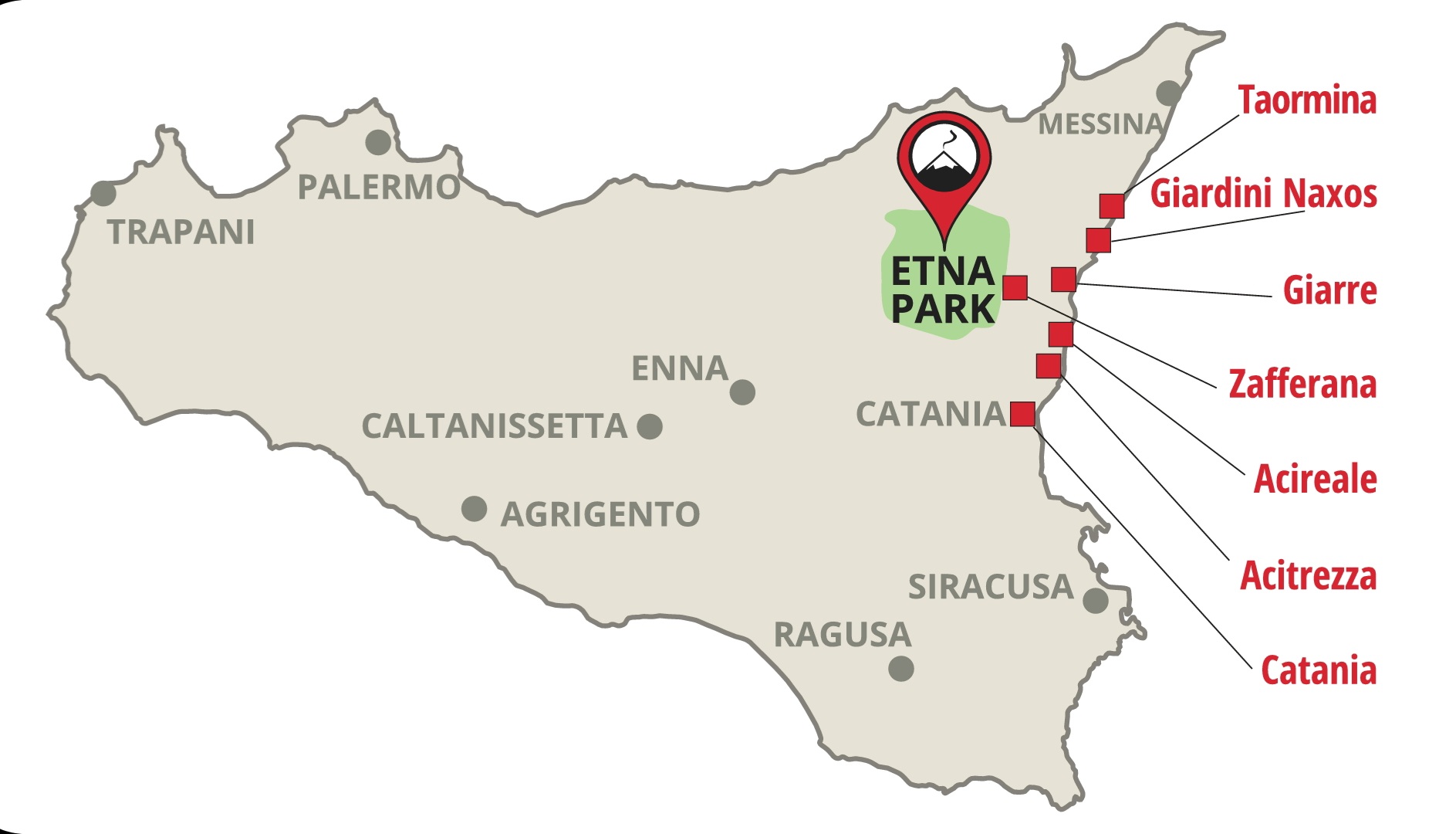 L'immagine mostra i Pick-up point tour Etna Geo Etna Explorer